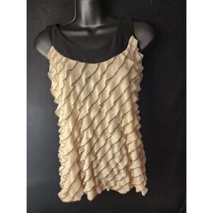ALLURE Scalloped Ruffle Cream/Black Accents Tank Top Size Small